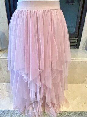Reaowazo Tulle Midi A-Line Mesh Layered Pink Skirt